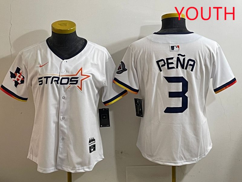 Youth Houston Astros #3 Pena White three generations Joint Name Nike 2025 MLB Jersey style 8->youth mlb jersey->Youth Jersey